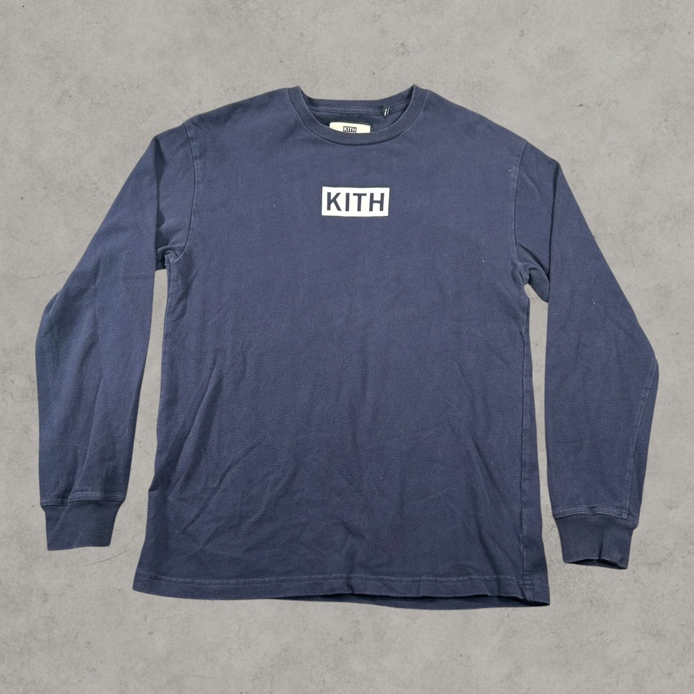 Kith Shirt Men Medium Navy Blue Sadelle's Box Logo Long Sleeve Streetwear KH3358